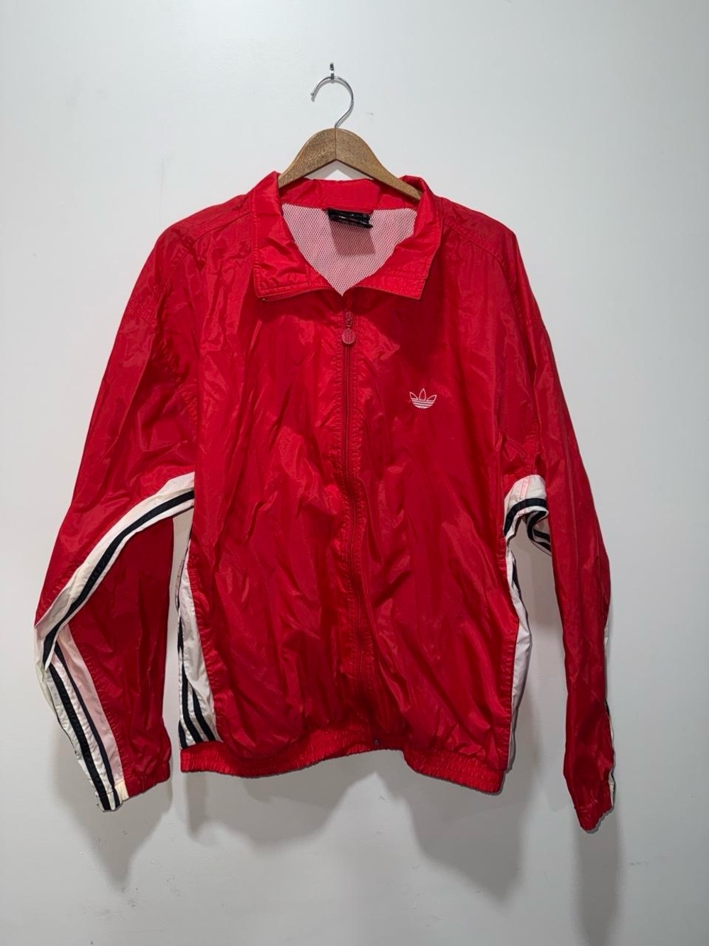adidas Red and White Mesh-Lined Jacket